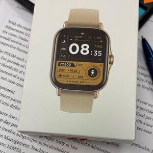 Smartwatch with Gold and Cream Band